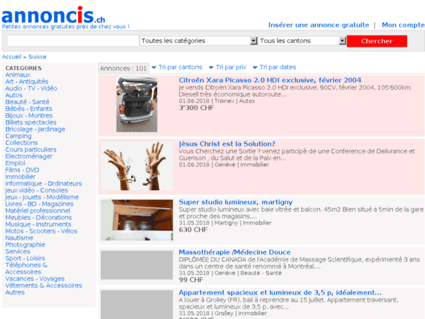 Bienvenue au annoncis.ch page - Petites annonces gratuites de Suisse  romande : Annoncis.ch.