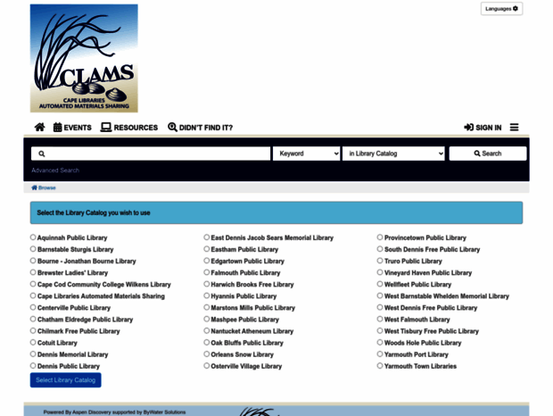 Bienvenue au page Select Library Catalog Cape