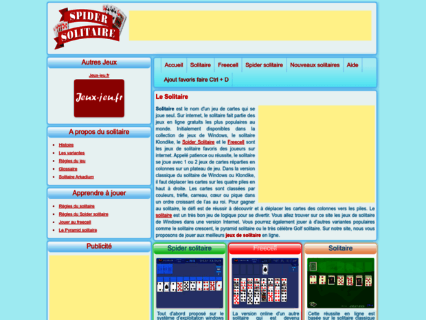 Bienvenue au solitaire-spider.eu page - Solitaire gratuit en ligne.