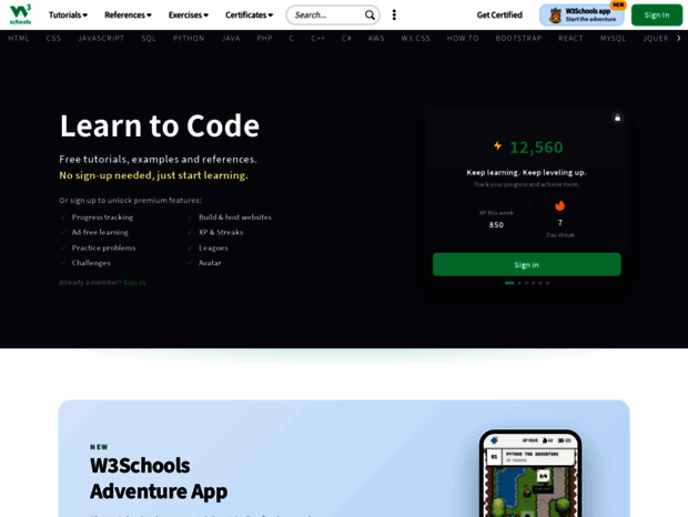 Bienvenue au w3schools.com page - W3Schools Online Web Tutorials.