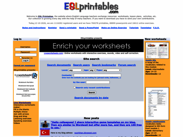 Bienvenue au eslprintables.com page - ESL Printables: English ...