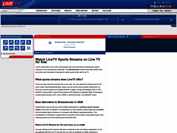 Streamhunter Bienvenue au liveru.eu page - LiveTV Streaming - Free Live TV Sports ...