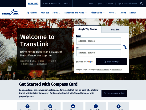 Translink Access Bienvenue au translink.ca page - Home | TransLink.