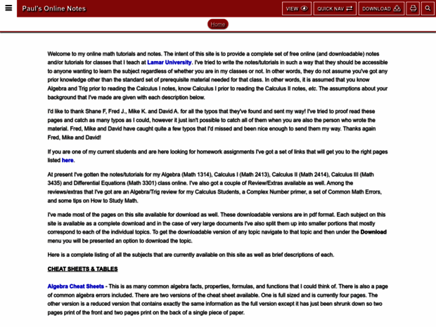 Bienvenue au tutorial math lamar edu page pauls online math notes 