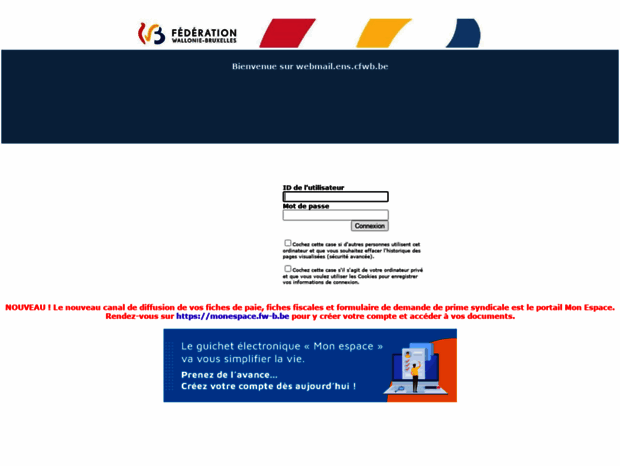 Bienvenue au webmail.ens.cfwb.be page - WebMail.ens.cfwb.be '+X.Login+'.